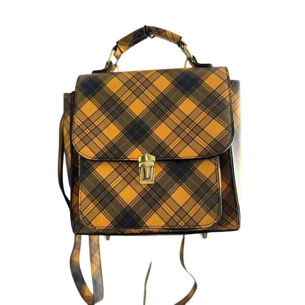 Madden Girl Yellow Plaid Backpack Shoulder Bag Purse Y2K 90s